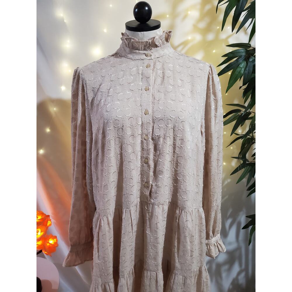 H&M NWT Tiered Ruffle Cream Victorian Cottage Prairie Midi Dress Womens Size 14 - Picture 8 of 11